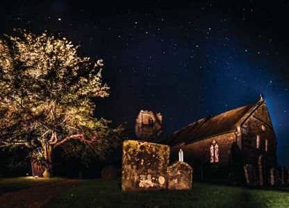 Mathon Church under a star filled sky 2